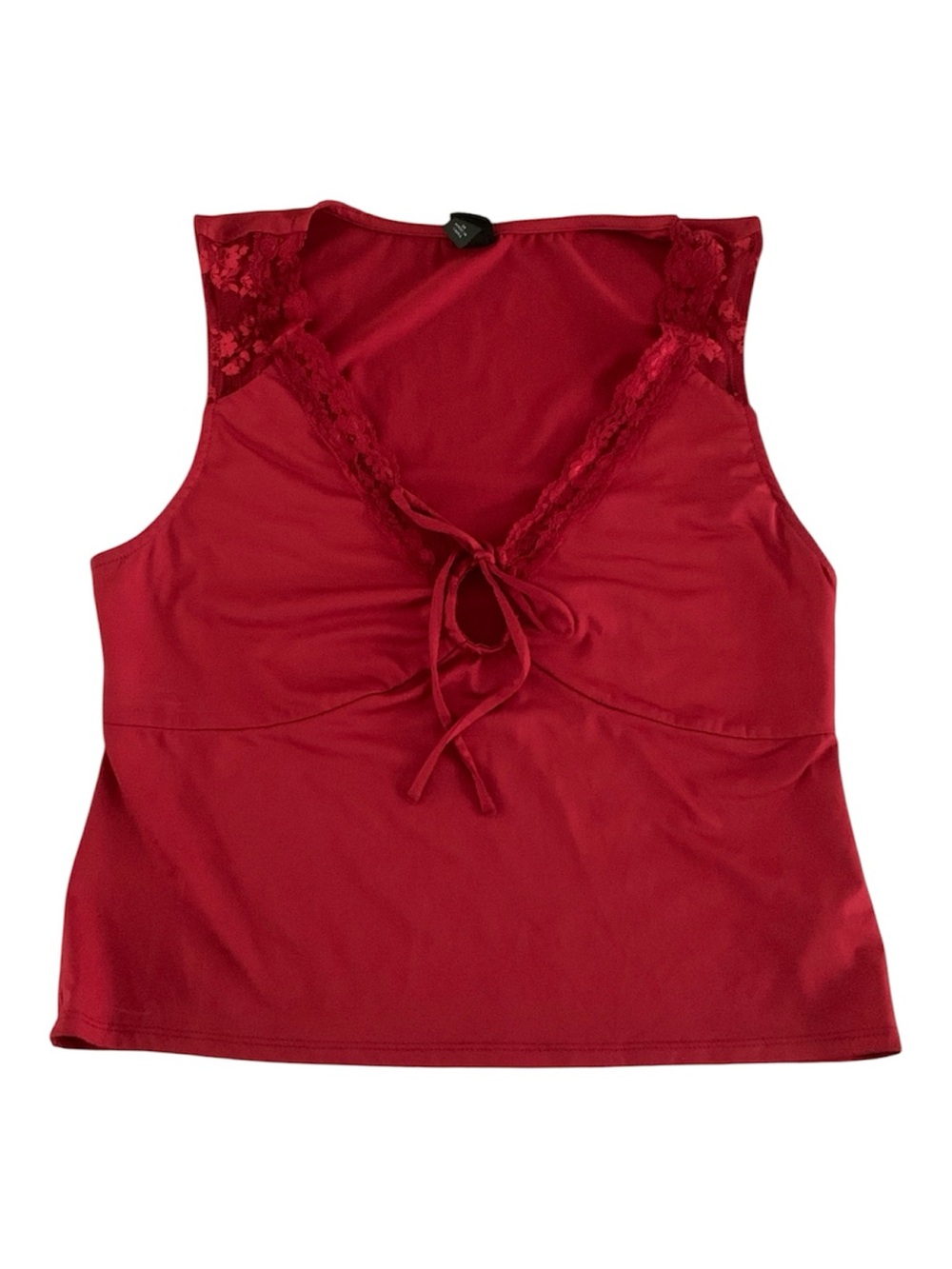 Red Lace-Trim Y2K 90s slip Tank Top - Women M